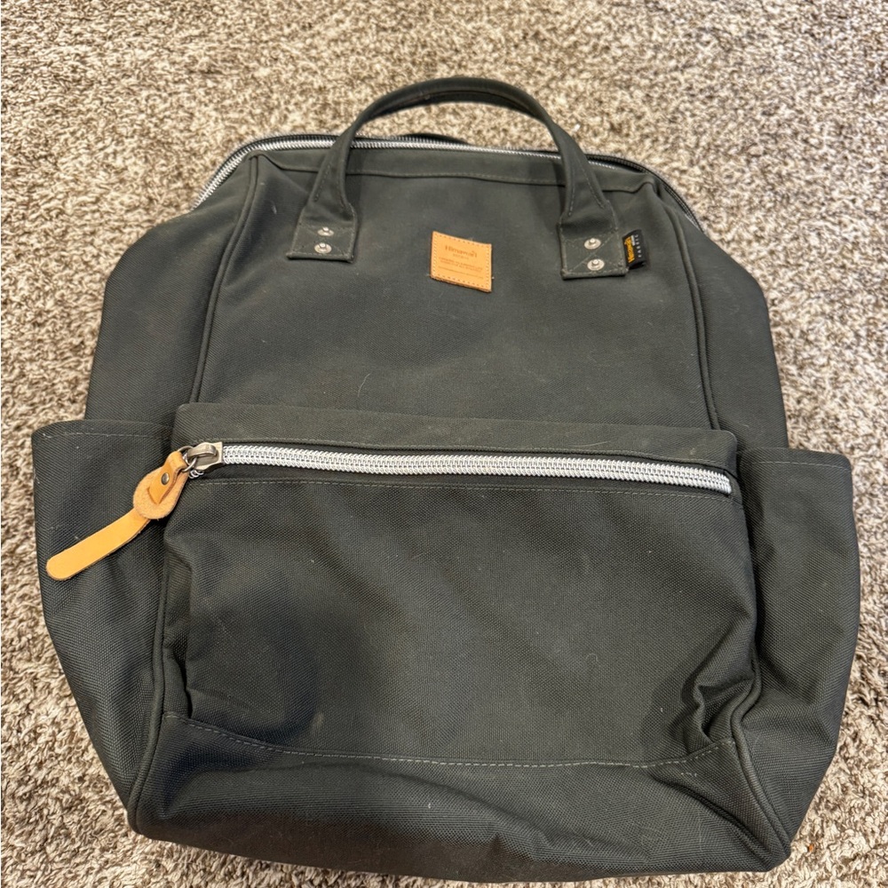 Gray Backpack with Tan Accents
